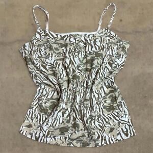 french laundry y2k camo zebra cami tank sz large cotton green white brown